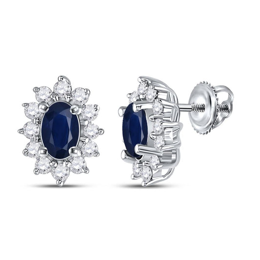 14k White Gold Oval Blue Sapphire Solitaire Earrings 7/8 Cttw
