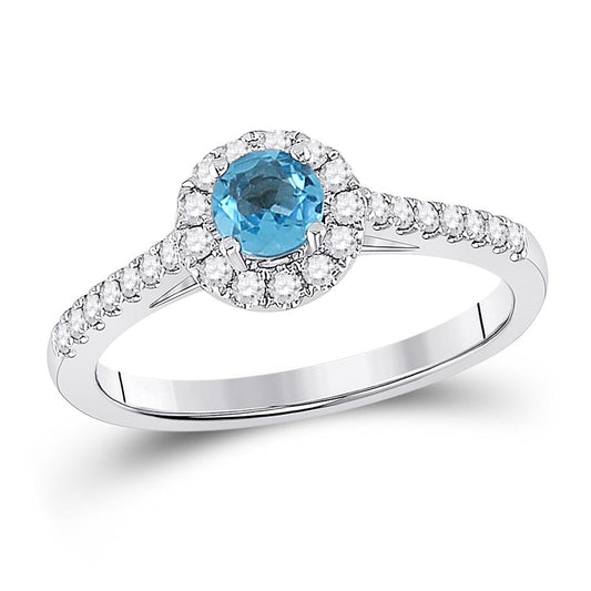 14k White Gold Round Blue Topaz Diamond Solitaire Ring 5/8 Cttw