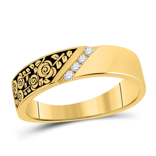 14k Yellow Gold Round Diamond Flower Rose Band Ring 1/12 Cttw