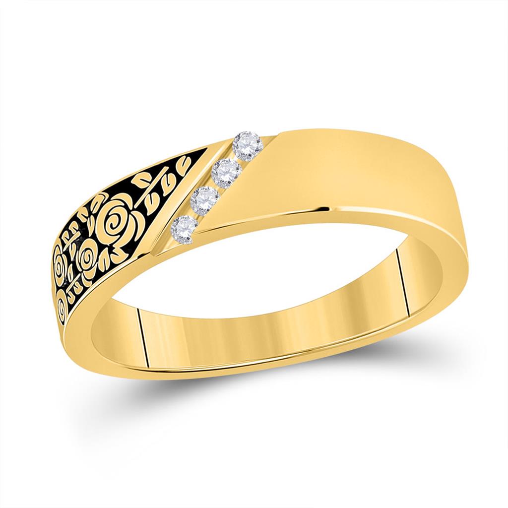 14k Yellow Gold Round Diamond Wedding Rose Flower Band Ring 1/20 Cttw