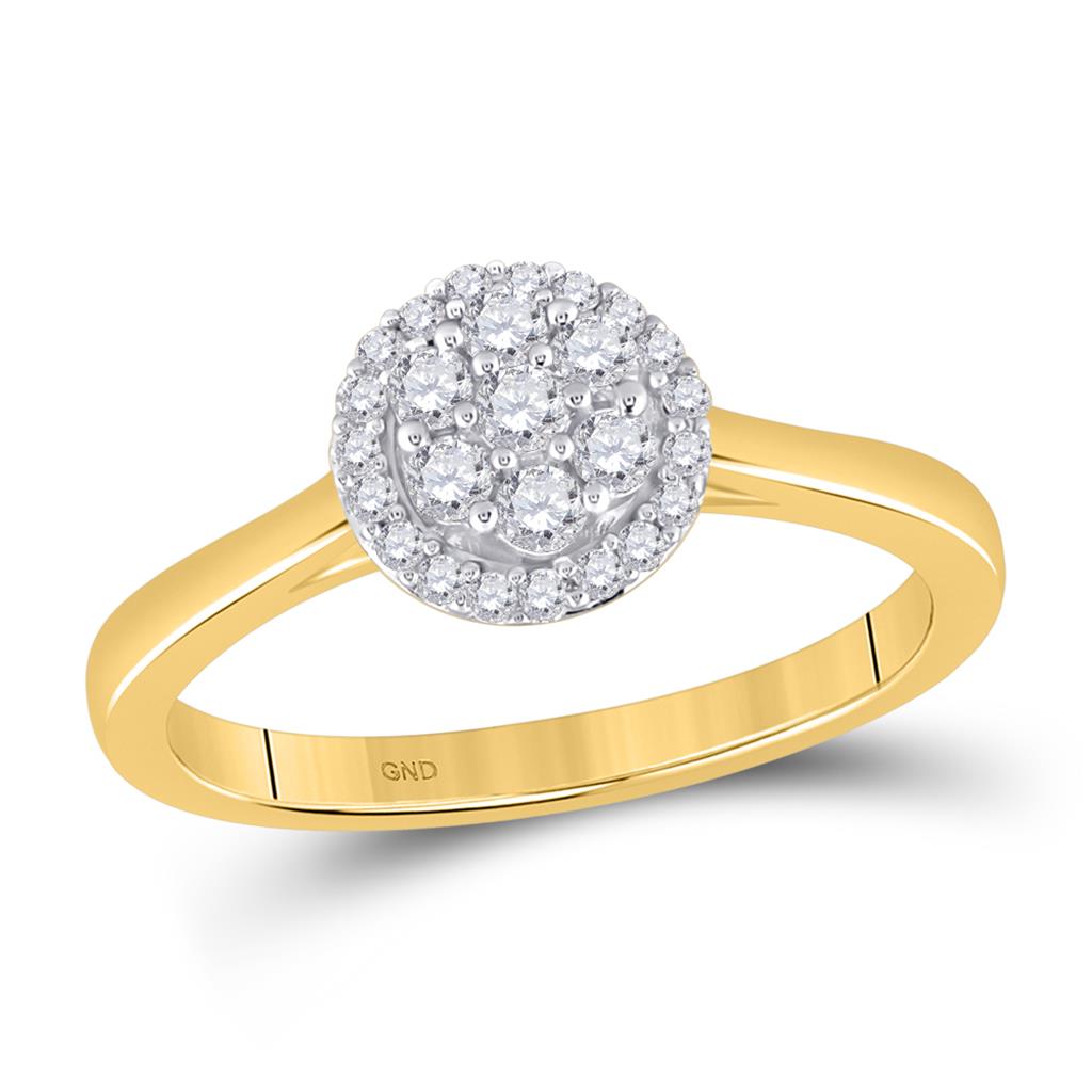 14k Yellow Gold Round Diamond Halo Flower Cluster Ring 1/3 Cttw