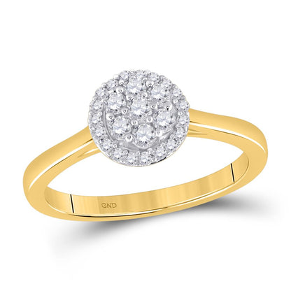 14k Yellow Gold Round Diamond Halo Flower Cluster Ring 1/3 Cttw