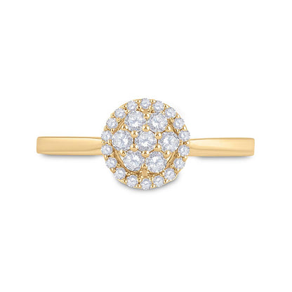 14k Yellow Gold Round Diamond Halo Flower Cluster Ring 1/3 Cttw