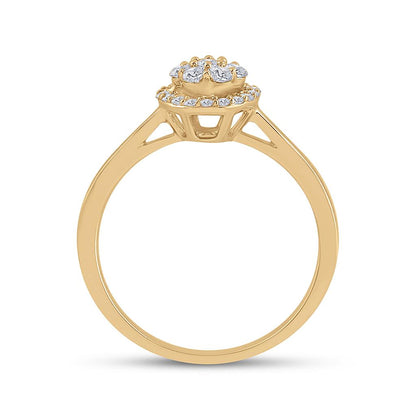 14k Yellow Gold Round Diamond Halo Flower Cluster Ring 1/3 Cttw