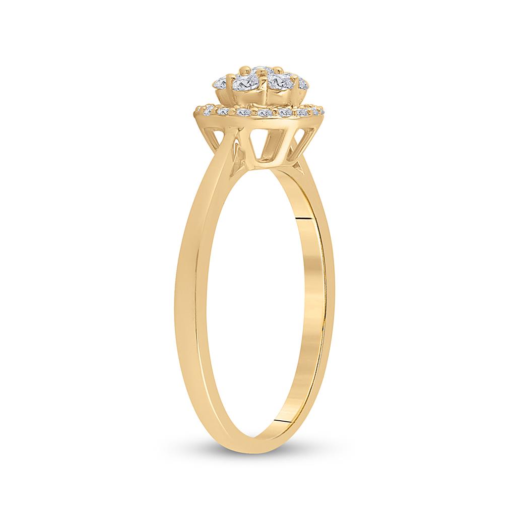 14k Yellow Gold Round Diamond Halo Flower Cluster Ring 1/3 Cttw