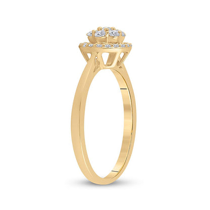 14k Yellow Gold Round Diamond Halo Flower Cluster Ring 1/3 Cttw