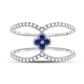 14k White Gold Round Blue Sapphire Clover Fashion Ring 3/8 Cttw