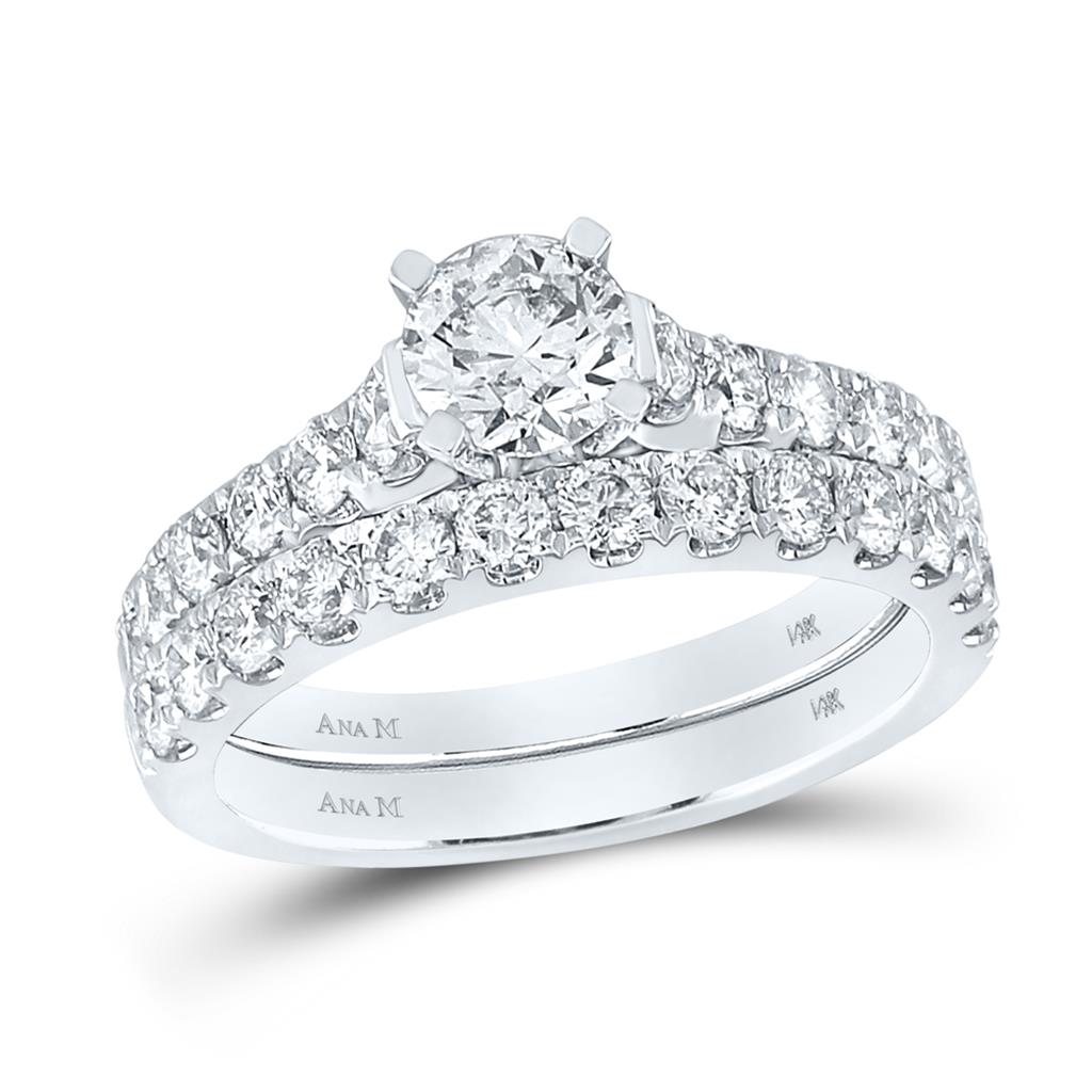14k White Gold Round Diamond Bridal Wedding Ring Set 2 Cttw (Certified)