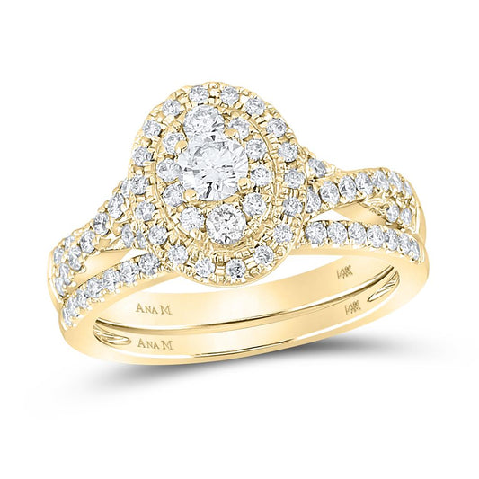 14k Yellow Gold Round Diamond Bridal Wedding Ring Set 1 Cttw (Certified)
