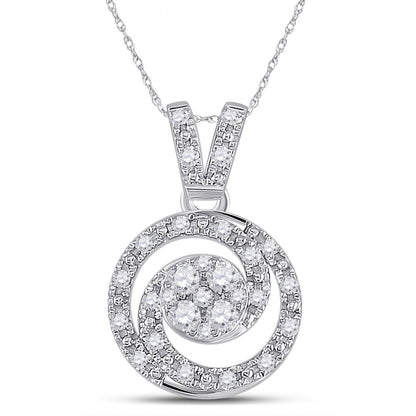 14k White Gold Round Diamond Circle Swirl Cluster Pendant 1/5 Cttw
