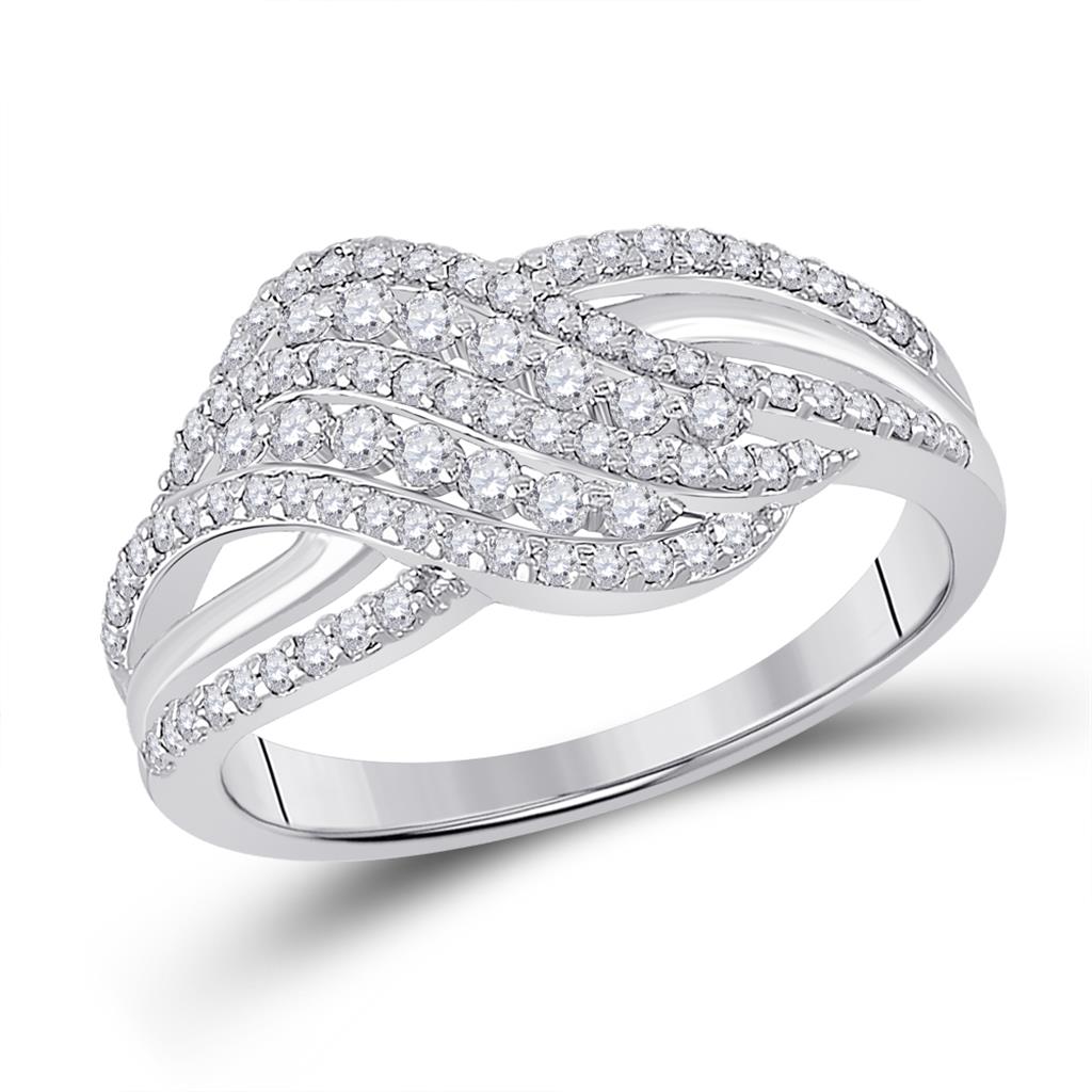 14k White Gold Round Diamond Crossover Fashion Ring 1/2 Cttw