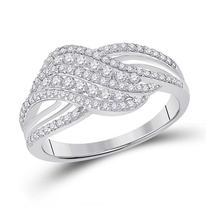 14k White Gold Round Diamond Crossover Fashion Ring 1/2 Cttw