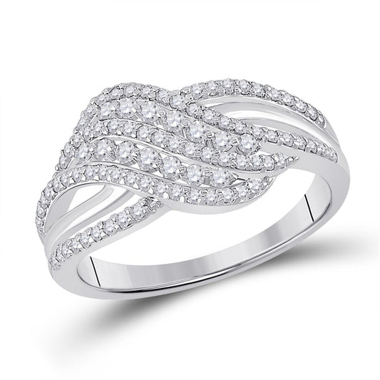 14k White Gold Round Diamond Crossover Fashion Ring 1/2 Cttw