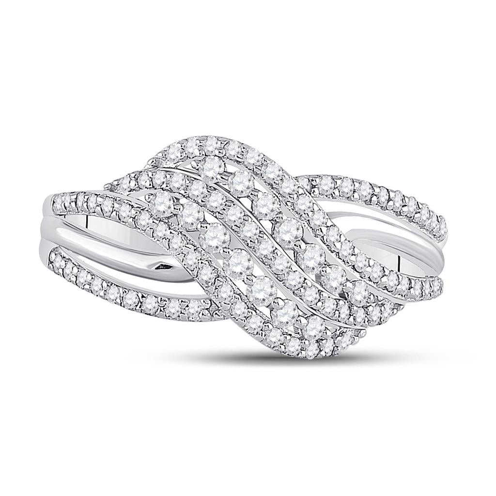 14k White Gold Round Diamond Crossover Fashion Ring 1/2 Cttw
