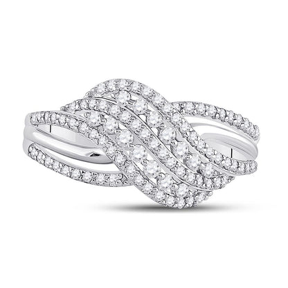 14k White Gold Round Diamond Crossover Fashion Ring 1/2 Cttw
