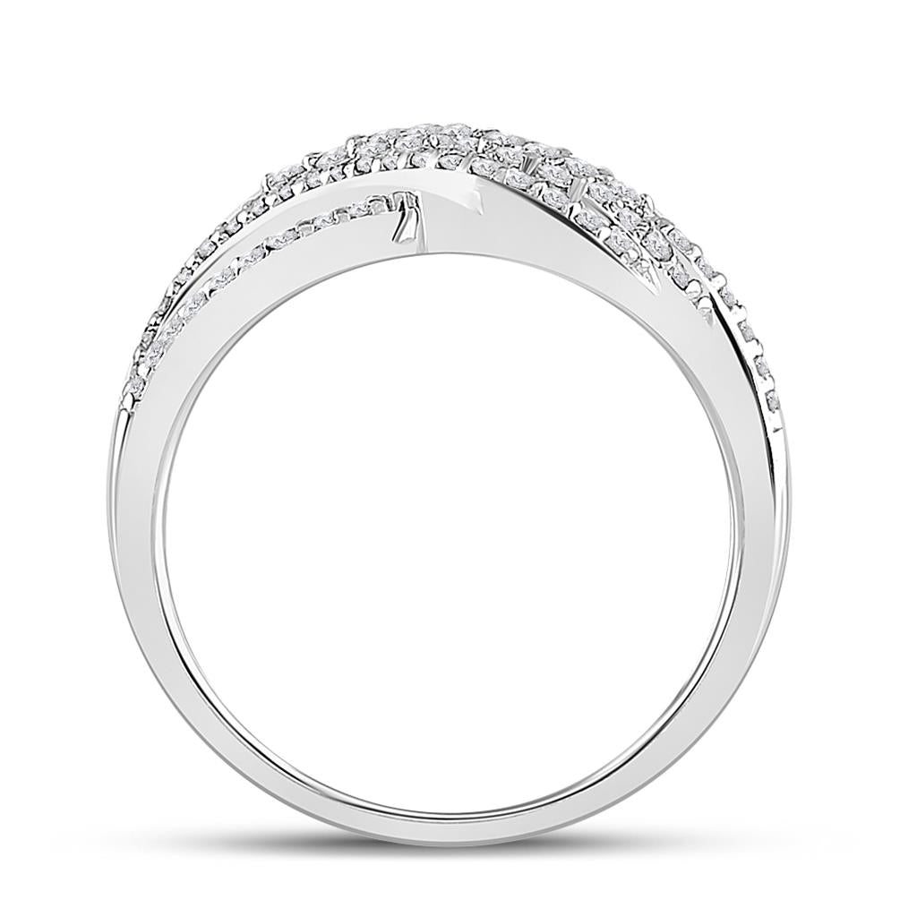 14k White Gold Round Diamond Crossover Fashion Ring 1/2 Cttw