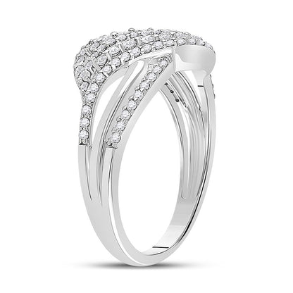 14k White Gold Round Diamond Crossover Fashion Ring 1/2 Cttw