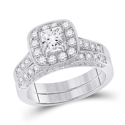 14k White Gold Princess Diamond Bridal Wedding Ring Set 1-5/8 Cttw (Certified)