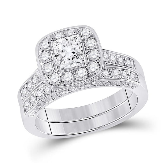 14k White Gold Princess Diamond Bridal Wedding Ring Set 1-5/8 Cttw (Certified)