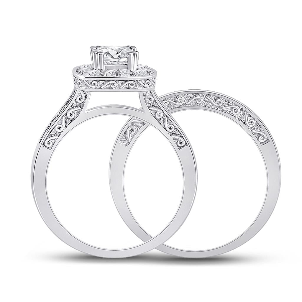 14k White Gold Princess Diamond Bridal Wedding Ring Set 1-5/8 Cttw (Certified)
