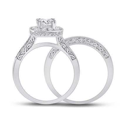 14k White Gold Princess Diamond Bridal Wedding Ring Set 1-5/8 Cttw (Certified)