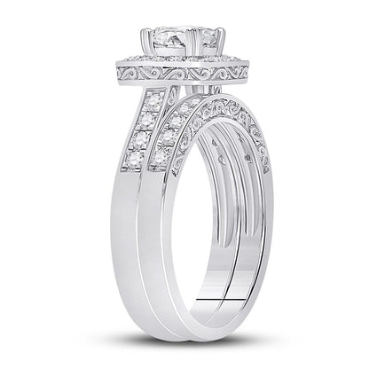 14k White Gold Princess Diamond Bridal Wedding Ring Set 1-5/8 Cttw (Certified)