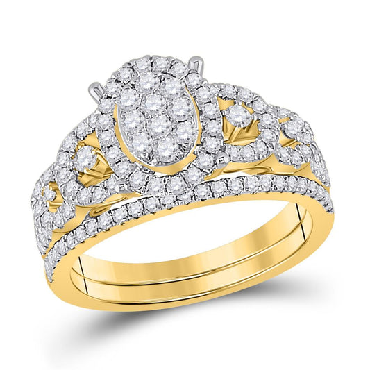 14k Yellow Gold Round Diamond Bridal Wedding Ring Set 7/8 Cttw