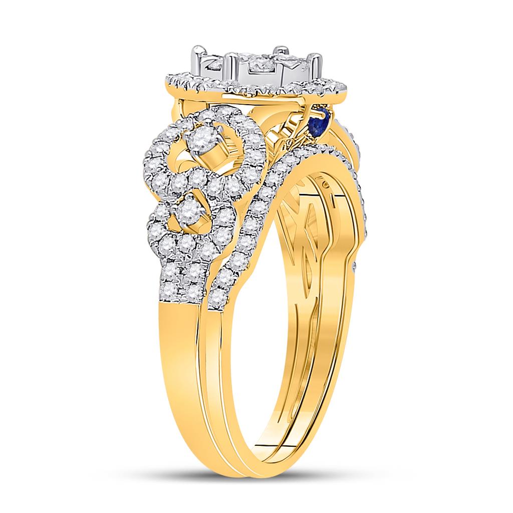 14k Yellow Gold Round Diamond Bridal Wedding Ring Set 1 Cttw