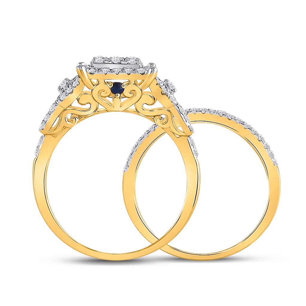 14k Yellow Gold Round Diamond Bridal Wedding Ring Set 1 Cttw
