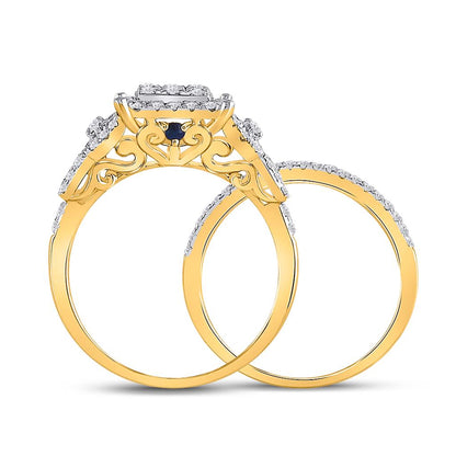 14k Yellow Gold Round Diamond Bridal Wedding Ring Set 1 Cttw