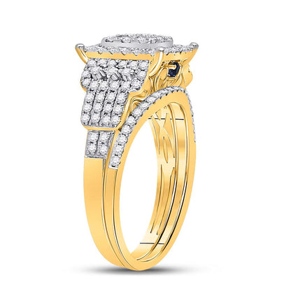 14k Yellow Gold Round Diamond Bridal Wedding Ring Set 1 Cttw