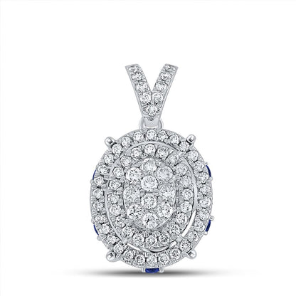 14k White Gold Round Diamond Oval Cluster Pendant 1/2 Cttw