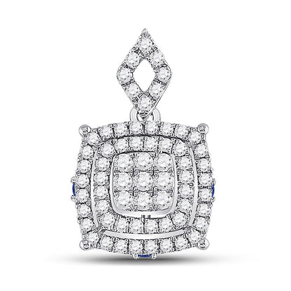 14k White Gold Round Diamond Square Cluster Pendant 1/2 Cttw