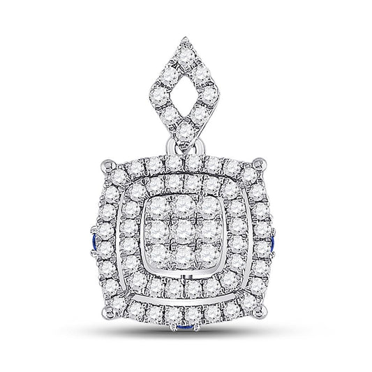 14k White Gold Round Diamond Square Cluster Pendant 1/2 Cttw