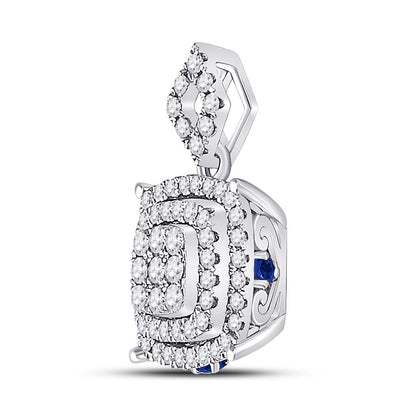 14k White Gold Round Diamond Square Cluster Pendant 1/2 Cttw