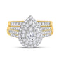 14k Yellow Gold Round Diamond Pear Bridal Wedding Ring Set 1 Cttw (Certified)
