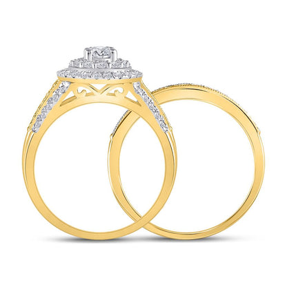 14k Yellow Gold Round Diamond Pear Bridal Wedding Ring Set 1 Cttw (Certified)