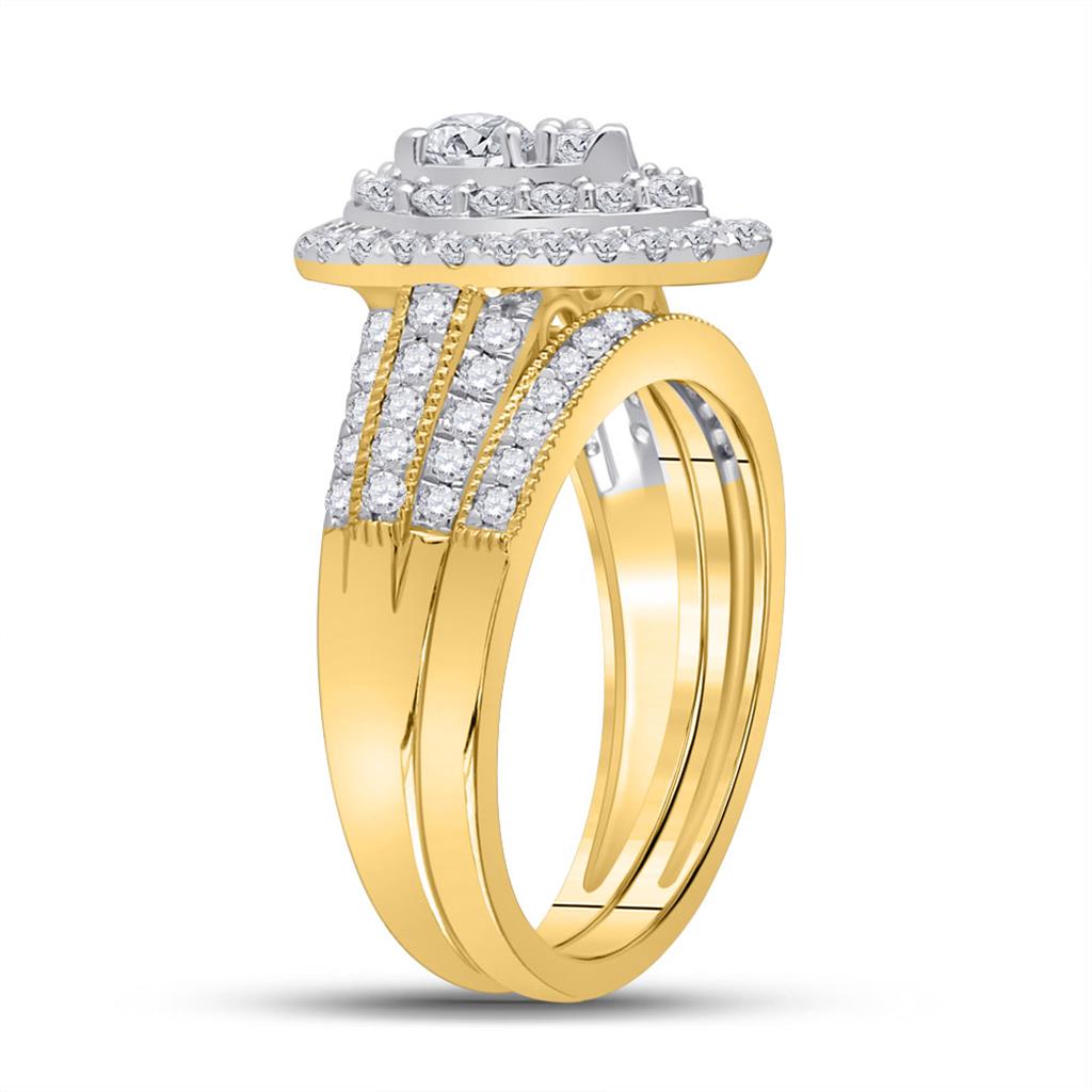 14k Yellow Gold Round Diamond Pear Bridal Wedding Ring Set 1 Cttw (Certified)