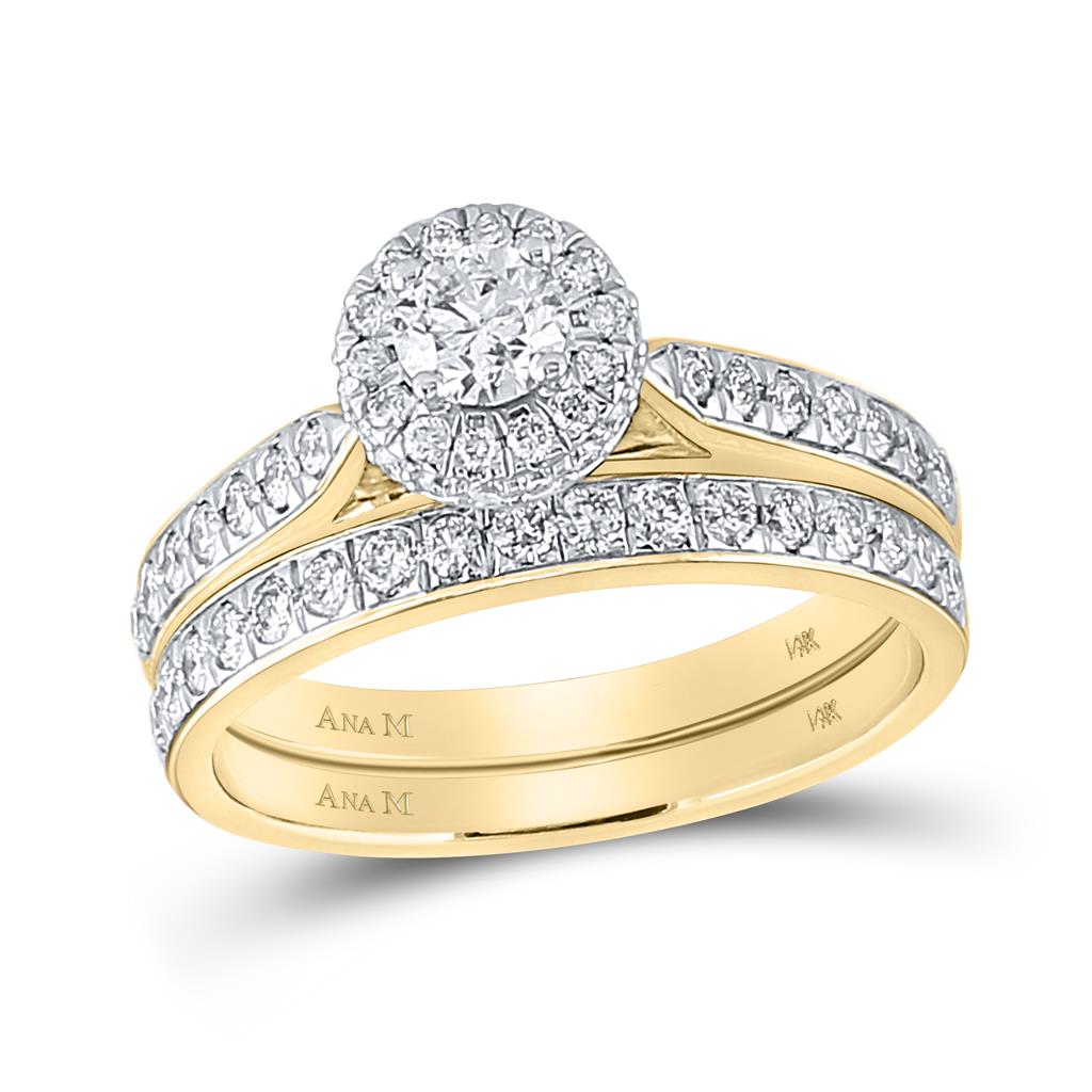 14k Yellow Gold Round Diamond Bridal Wedding Ring Set 1 Cttw (Certified)