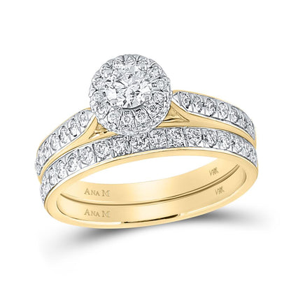 14k Yellow Gold Round Diamond Bridal Wedding Ring Set 1 Cttw (Certified)