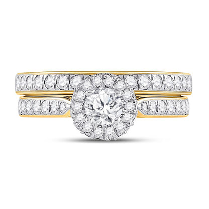 14k Yellow Gold Round Diamond Bridal Wedding Ring Set 1 Cttw (Certified)