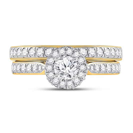 14k Yellow Gold Round Diamond Bridal Wedding Ring Set 1 Cttw (Certified)
