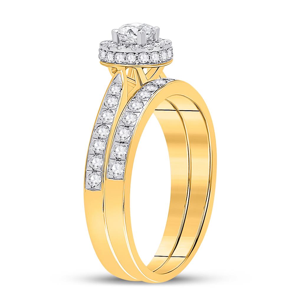 14k Yellow Gold Round Diamond Bridal Wedding Ring Set 1 Cttw (Certified)
