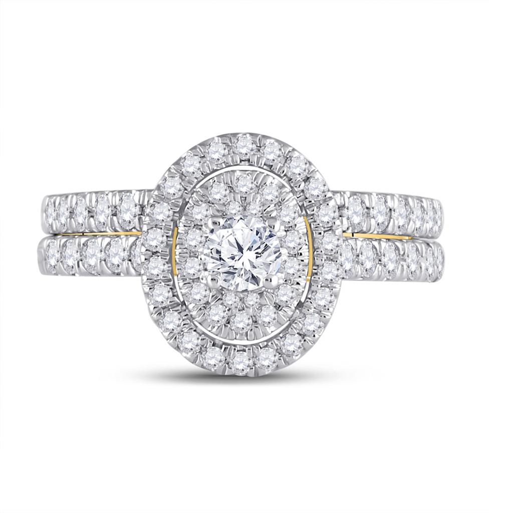 10k Yellow Gold Round Diamond Oval Bridal Wedding Ring Set 1 Cttw (Certified)