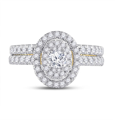 10k Yellow Gold Round Diamond Oval Bridal Wedding Ring Set 1 Cttw (Certified)