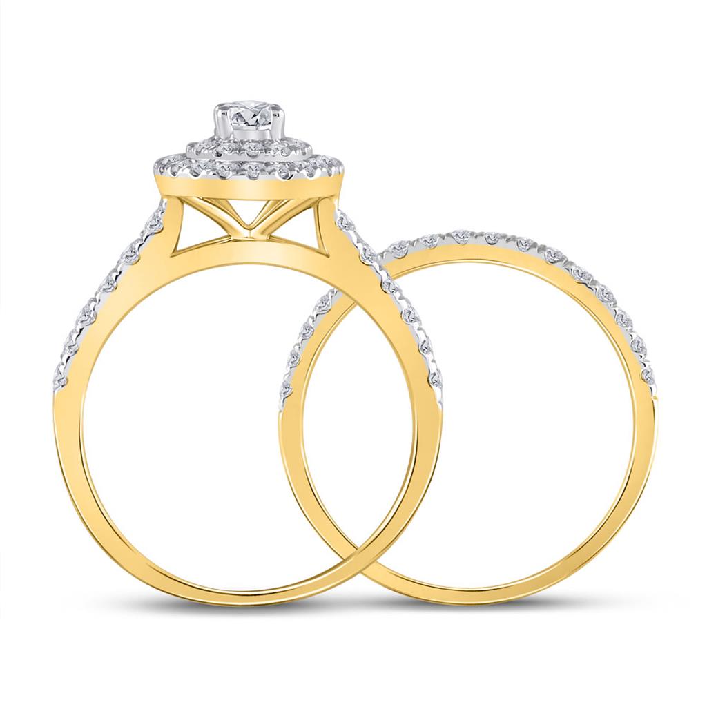10k Yellow Gold Round Diamond Oval Bridal Wedding Ring Set 1 Cttw (Certified)