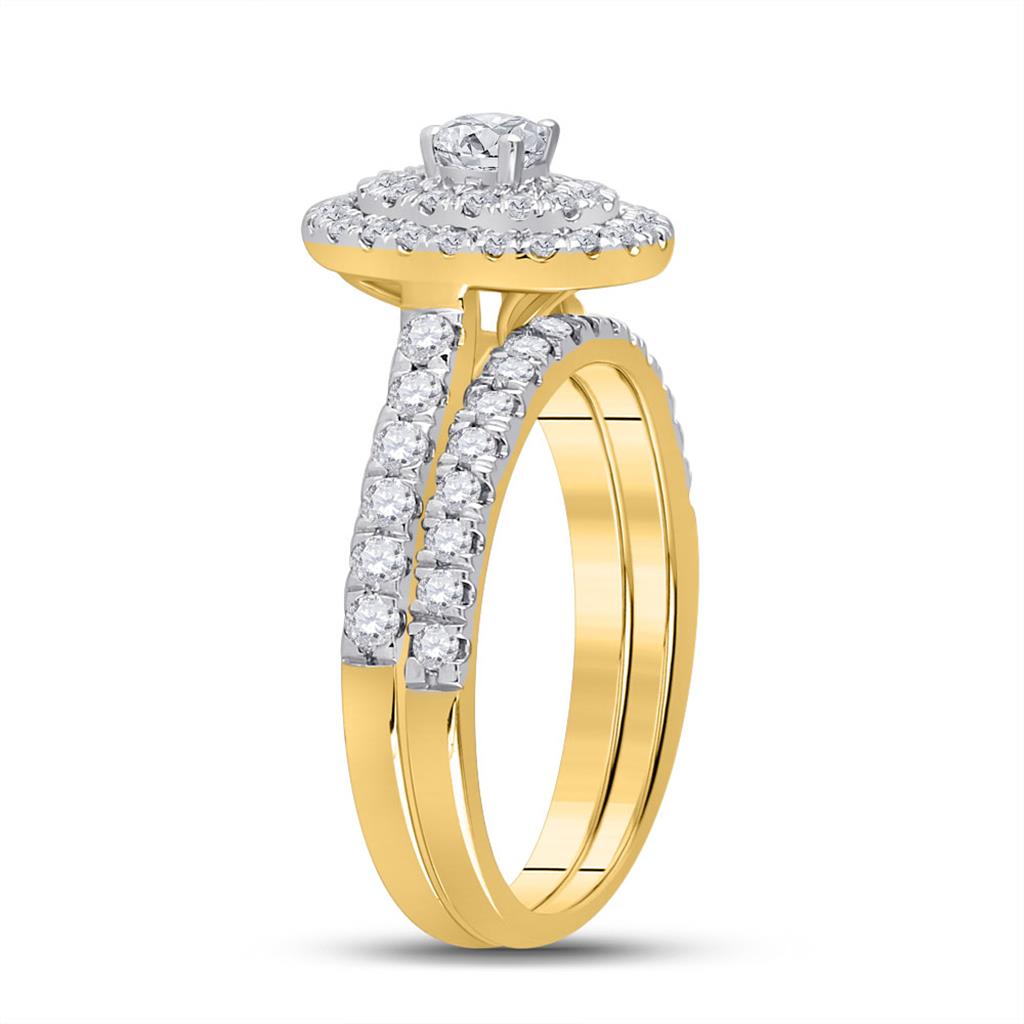 10k Yellow Gold Round Diamond Oval Bridal Wedding Ring Set 1 Cttw (Certified)