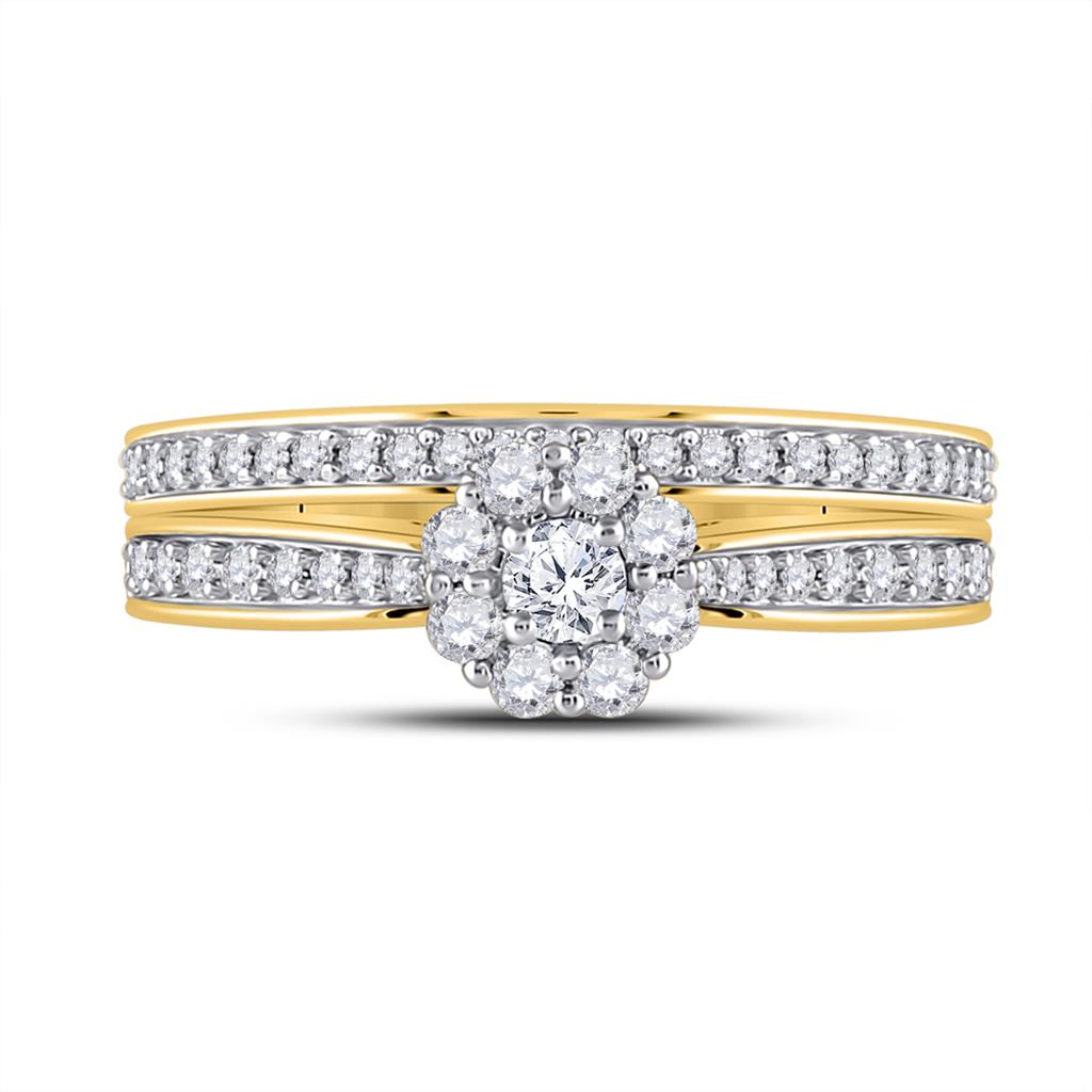 10k Yellow Gold Round Diamond Bridal Wedding Ring Set 1/2 Cttw