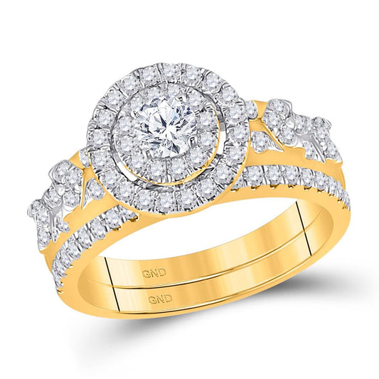 14k Yellow Gold Round Diamond Bridal Wedding Ring Set 1 Cttw (Certified)