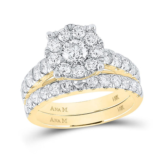 14k Yellow Gold Round Diamond Bridal Wedding Ring Set 2 Cttw (Certified)